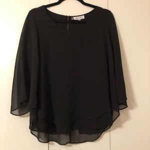Envelope back sheer 3/4 length sleeve blouse